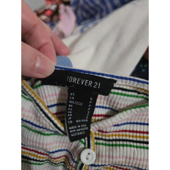 Forever 21 Women Multicolor Striped Cropped Tank Top Size Small Rainbow Festival - Picture 4 of 8